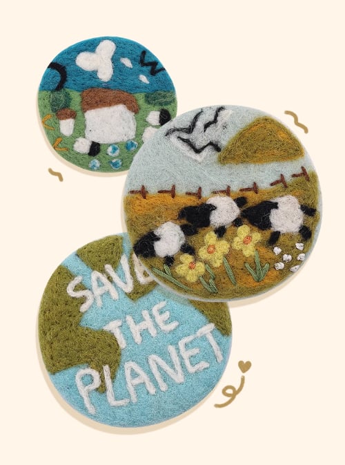 Handmade Wool Felt Coasters – Set of 5 Cute Cartoon Soft, Durable & Naturally Heat-Resistant