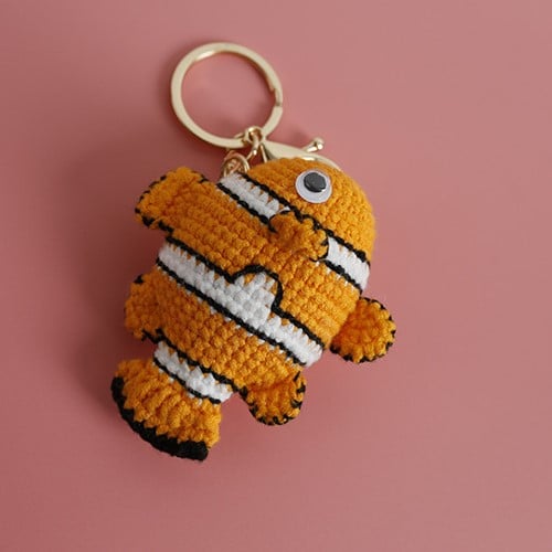 Handmade Crochet Clownfish Keychain
