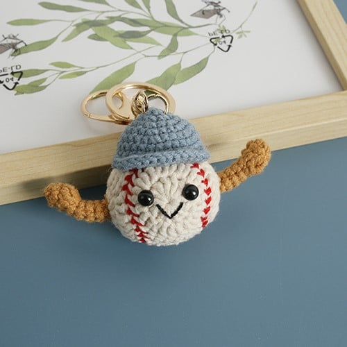 Handmade Crocheted Baseball Doll Keychain