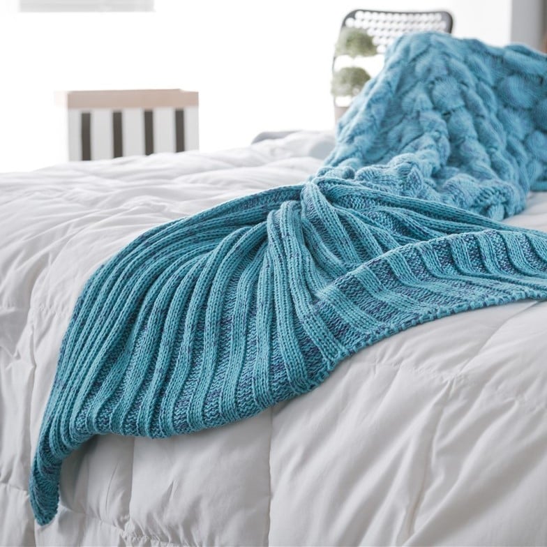 Lake Blue Cozy Knitted Mermaid Tail Blankets