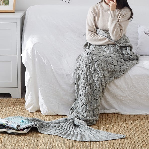 Gray Cozy Knitted Mermaid Tail Blankets