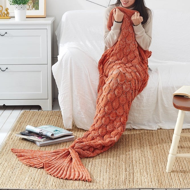 Orange Cozy Knitted Mermaid Tail Blankets