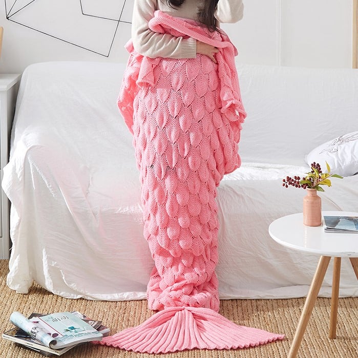 Pink Cozy Knitted Mermaid Tail Blankets
