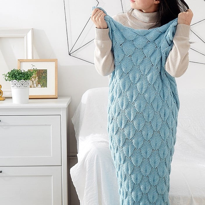 Sky Blue Cozy Knitted Mermaid Tail Blankets