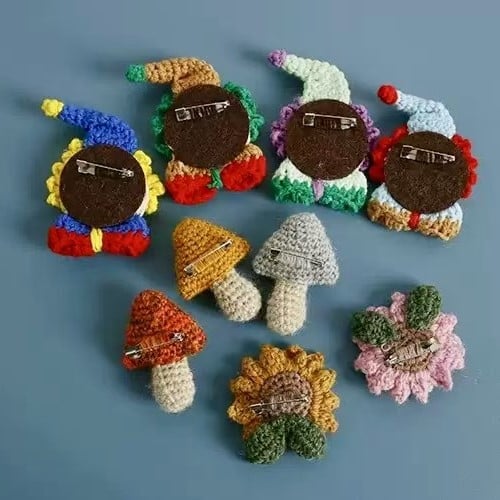 Crochet Clown Sunflower Brooch Set