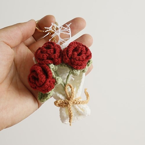 handmade Crochet Roses bouquet keychain