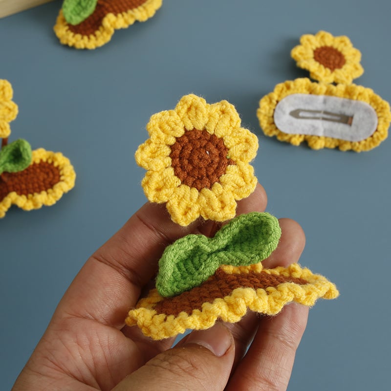 Handmade Crochet Sunflower Hair Clip