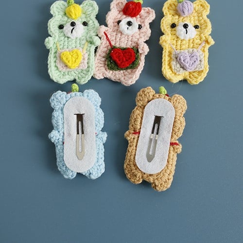 handmade crochet bear hair clips