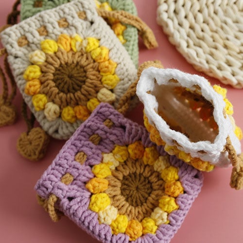 Handmade Crochet Sunflower Mini Pouch
