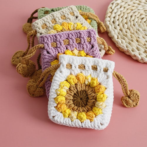 Handmade Crochet Sunflower Mini Pouch