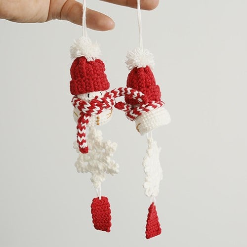 Handmade Crochet Snowman Ornament Keychain