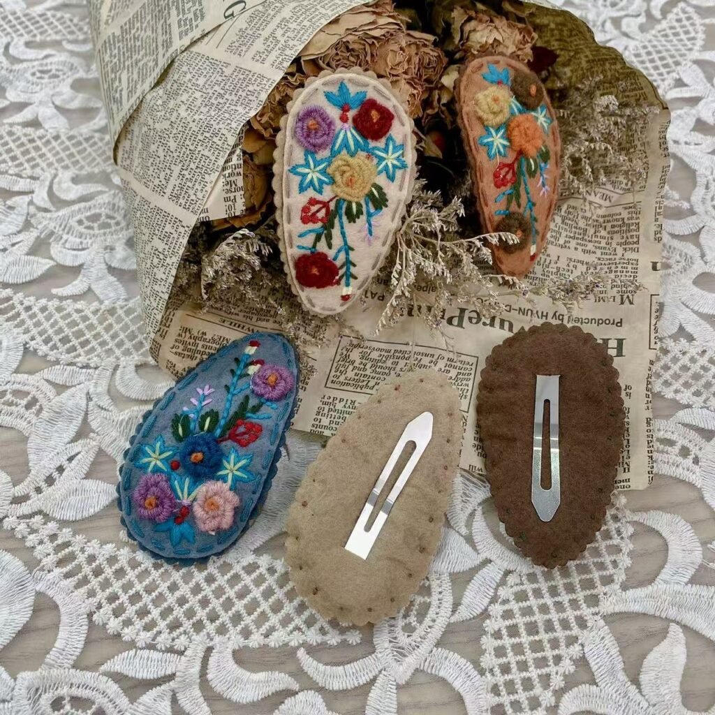 Handmade Embroidered Flower Hair Clips