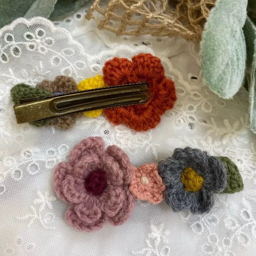 crochet flower hair clips