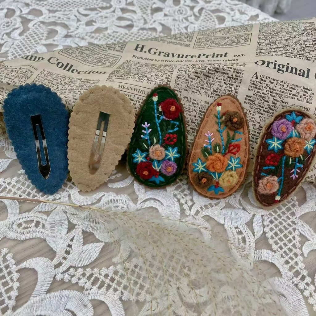 Handmade Embroidered Flower Hair Clips