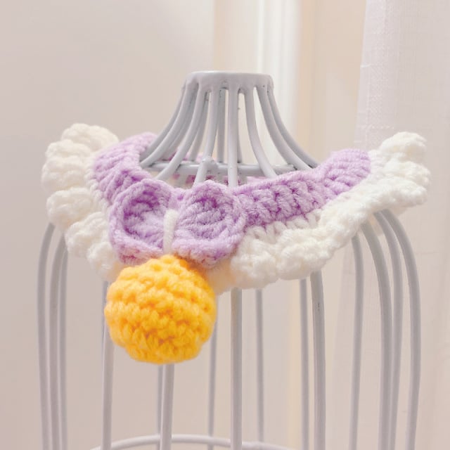 Handmade Knitted Pet Collar with Bow and Silent Bell