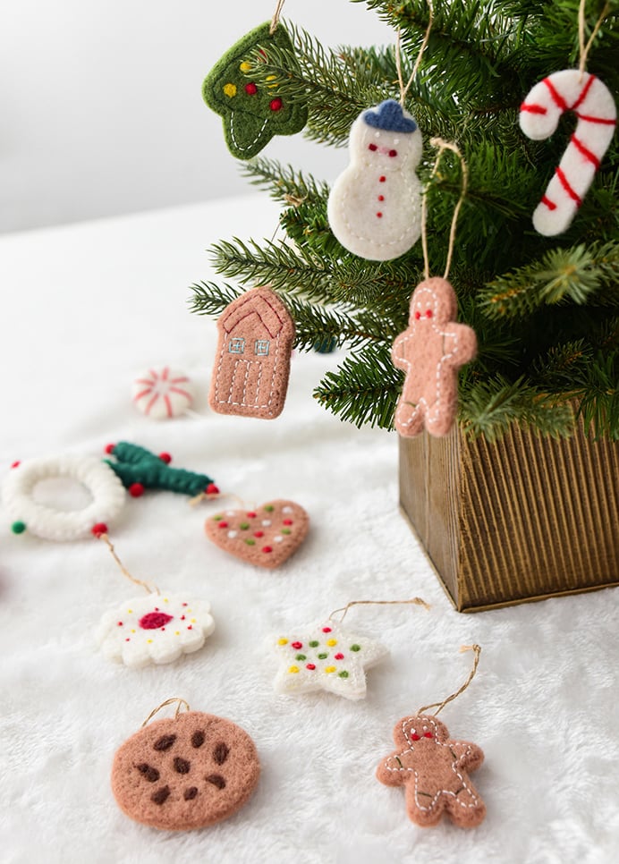 Handmade Wool Felt Gingerbread Christmas Ornaments 