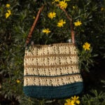 Exquisite Handmade Crochet Bag, a Boho Crossbody with 1 Adjustable PU Leather Strap, Featuring a Unique Striped & Floral Knit Design for Everyday Style.