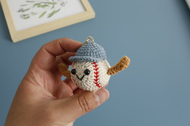 Handmade Crocheted Baseball Doll Keychain