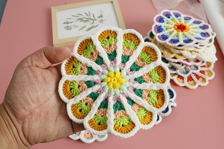 Handmade Gradient Crochet Flower Coasters
