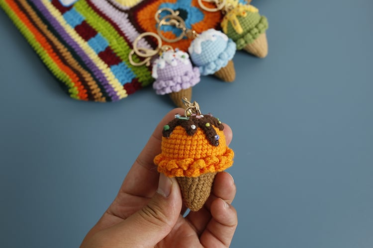 Handmade Crochet Ice Cream Cone Keychains