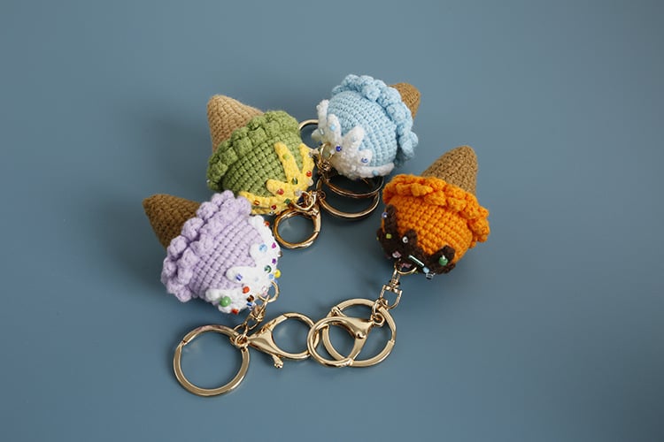 Handmade Crochet Ice Cream Cone Keychains