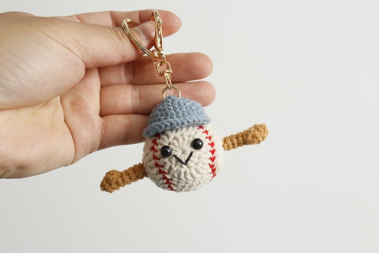 Handmade Crocheted Baseball Doll Keychain
