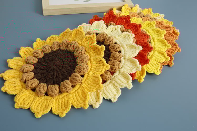 Handmade Crochet Sunflower Coasters