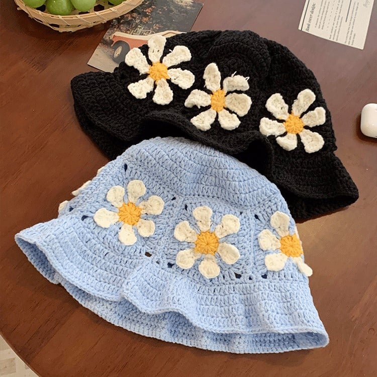 crochet daisy hollow-out bucket hat
