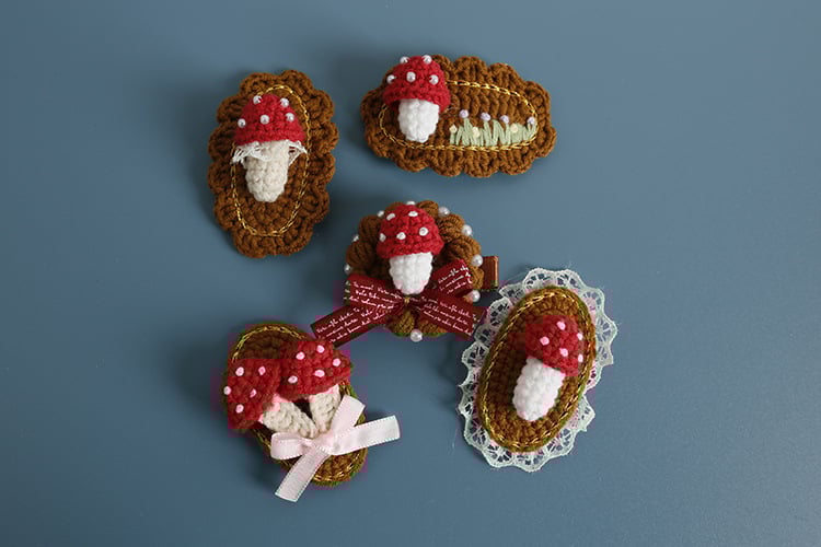 Handmade Crochet Mushroom Hair Clip 