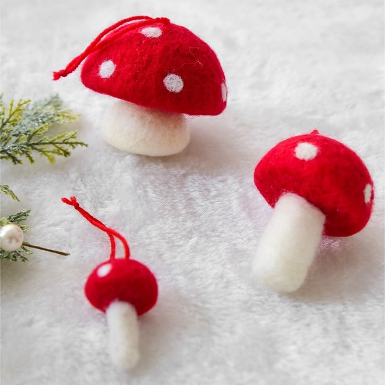 Handmade Mini Wool Felt Mushroom Christmas