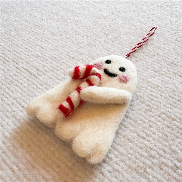 Handmade Wool Felt Christmas Candy Cane Ghost Ornament