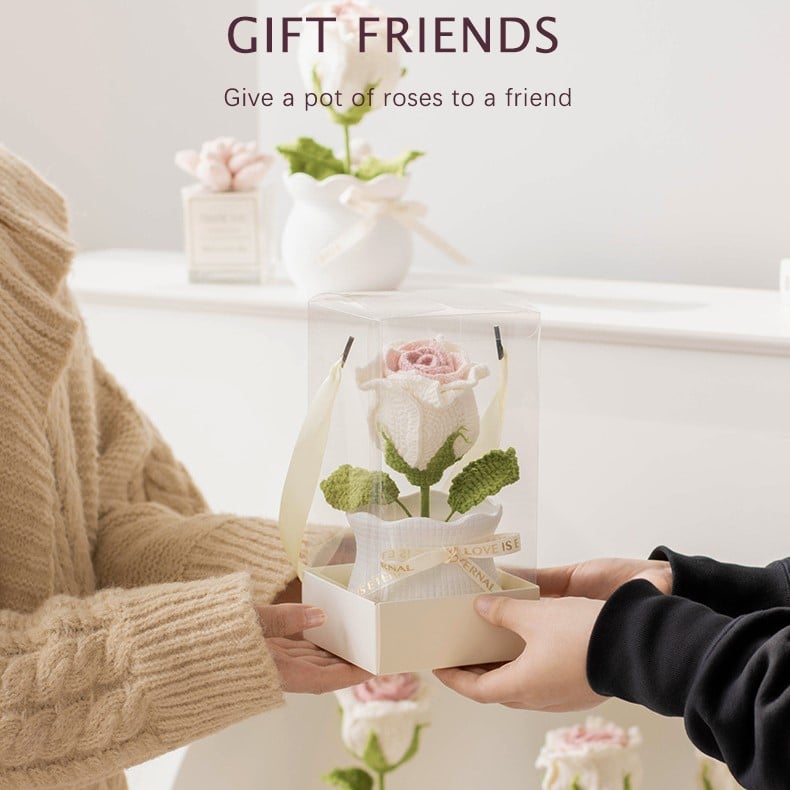 crochet rose potted plant