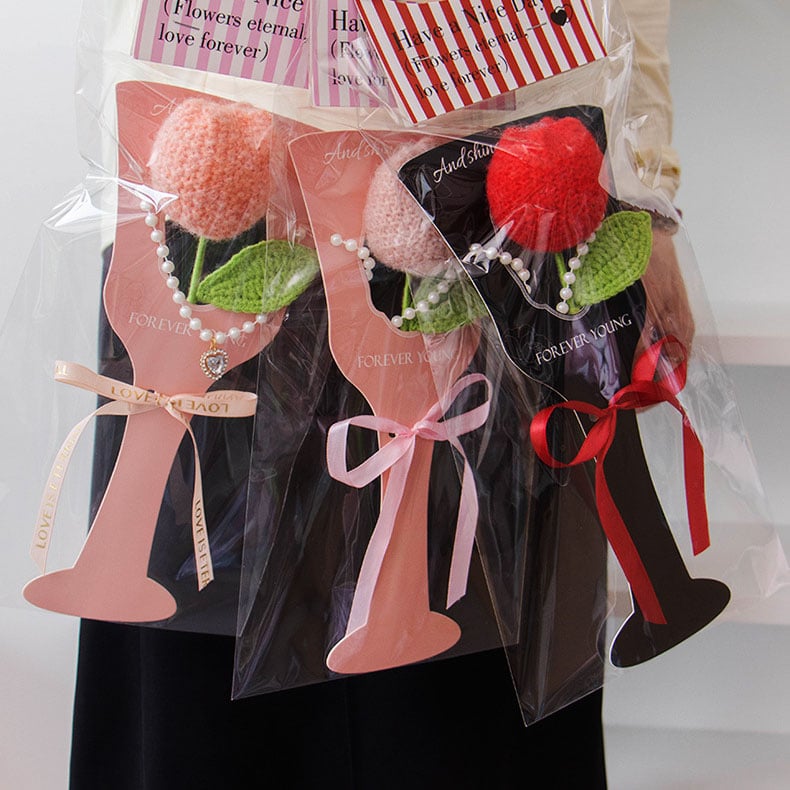 A beautifully Handmade Crochet Tulip Bouquet Flowers featuring realistic yarn flowers in 11 vibrant colors