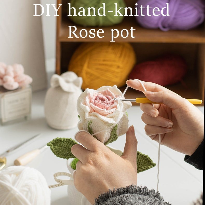 crochet rose potted plant