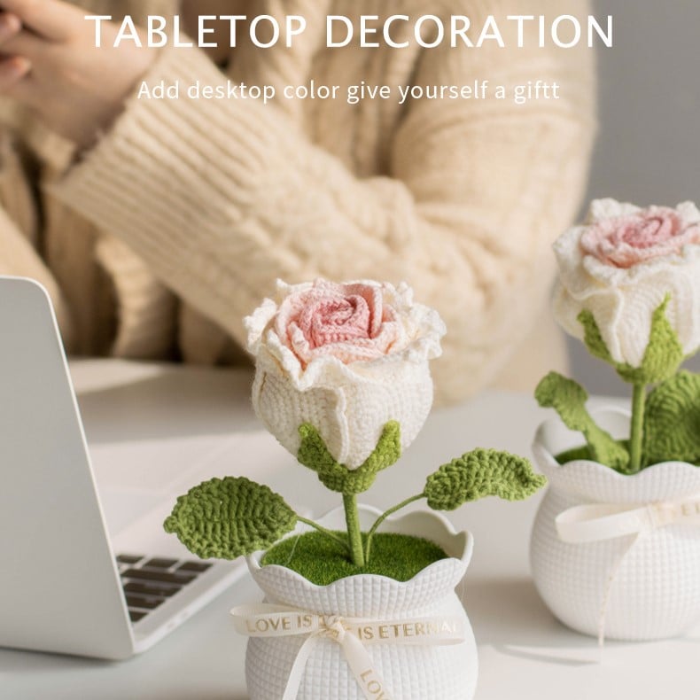 crochet rose potted plant