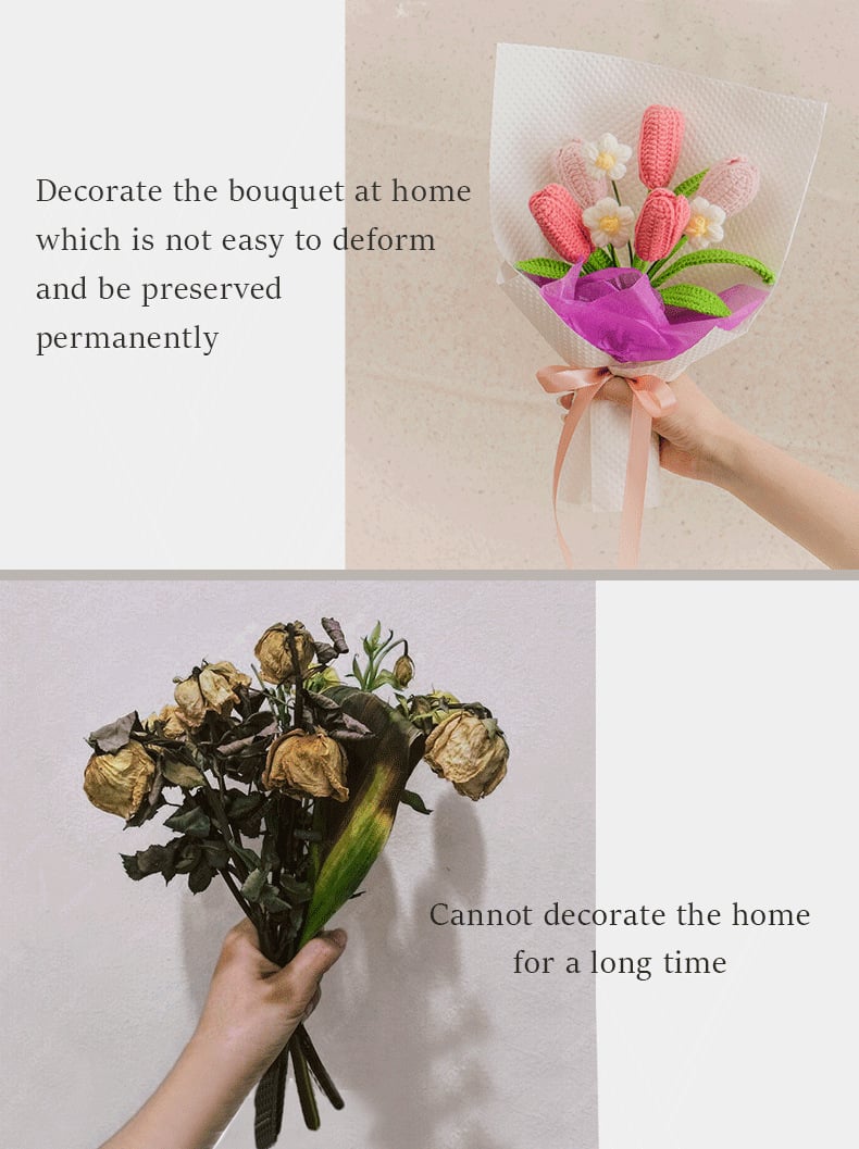 Handmade Crochet Tulip Bouquets Decorate the bouquet at home which is not easy to deform and be preserved permanently Flowers Cannot decorate the home for a long time