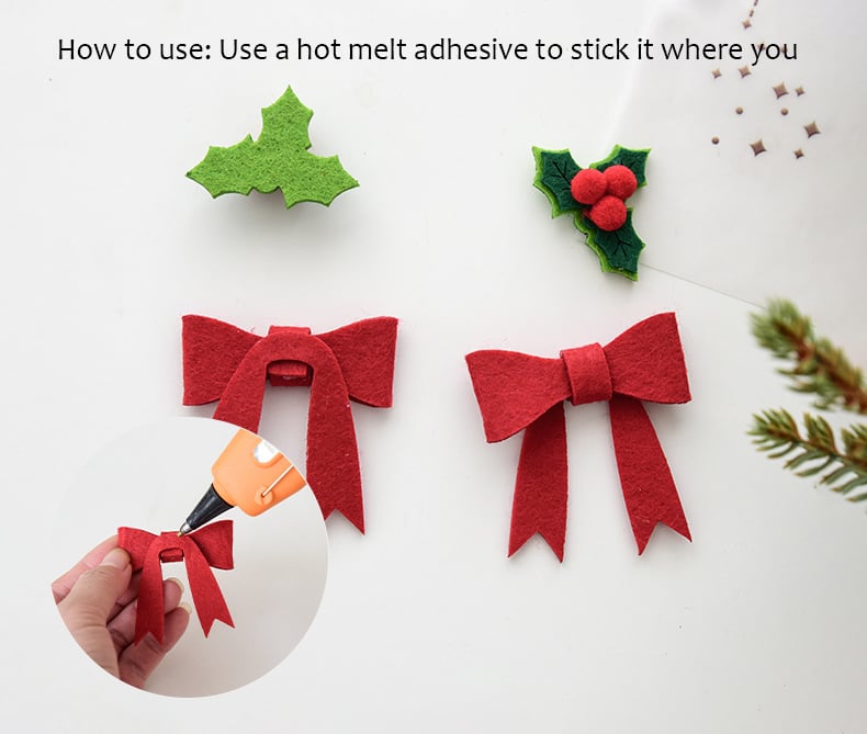 Handmade Felt Christmas Bows and Holly Berry Ornaments