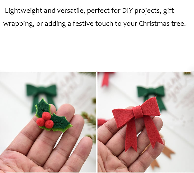 Handmade Felt Christmas Bows and Holly Berry Ornaments