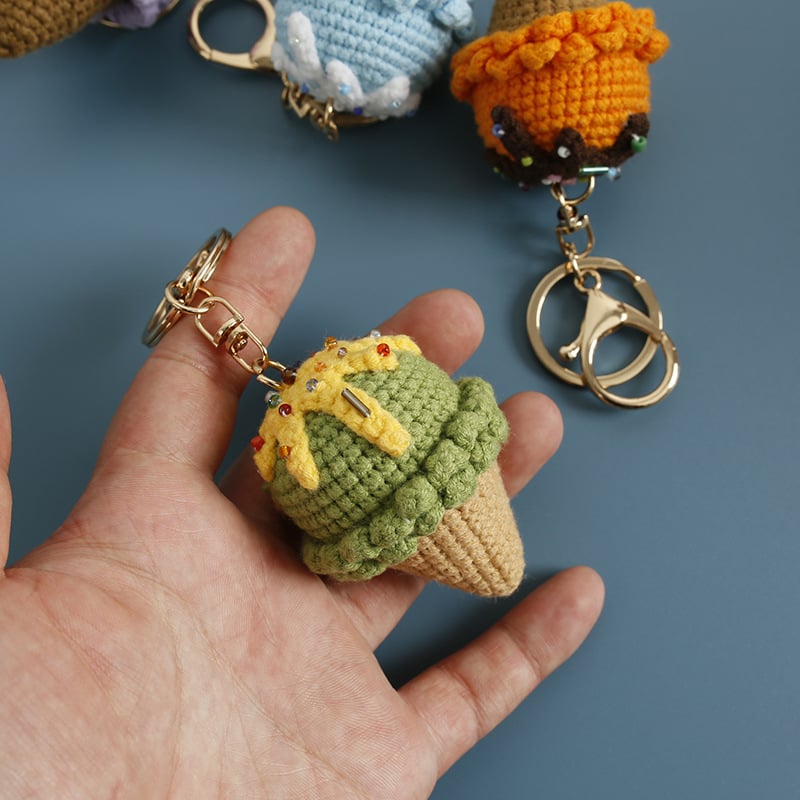 Handmade Crochet Ice Cream Cone Keychains