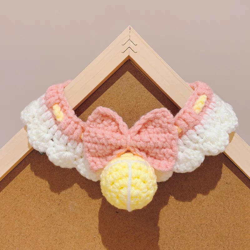 Handmade Knitted Pet Collar with Bow and Silent Bell