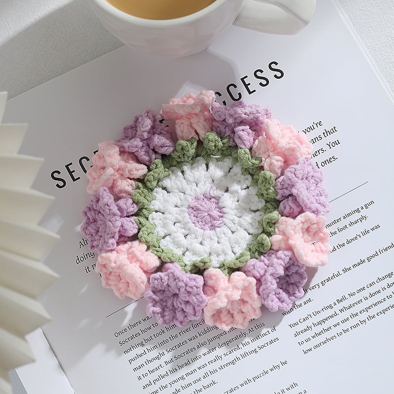 handmade crochet flower coaster