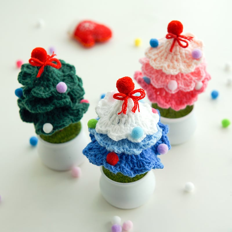 Handmade Crochet Christmas Tree Potted
