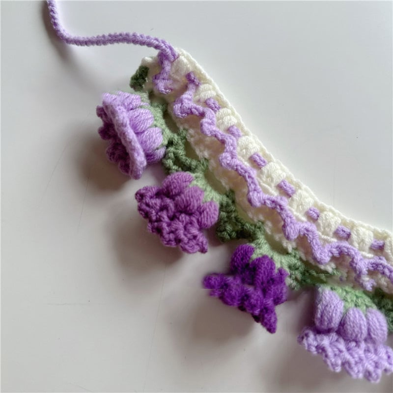 Hand-Knitted Bellflower Pet Collar and Bib — Enchanting Purple Gradient