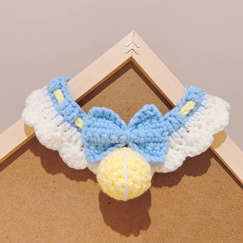 Handmade Knitted Pet Collar with Bow and Silent Bell