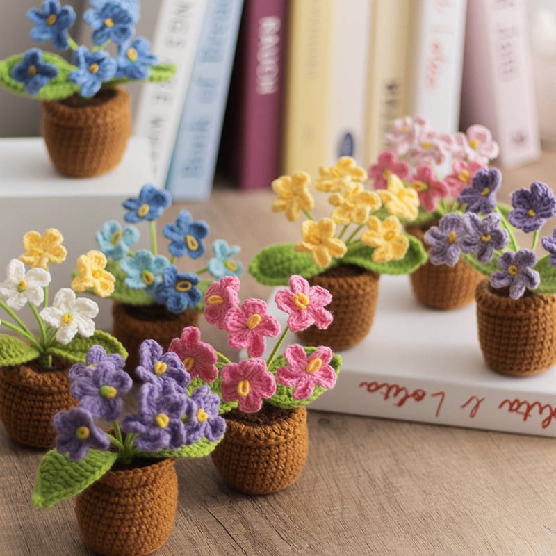 Handmade Crochet Yarn Flower Potted Plants