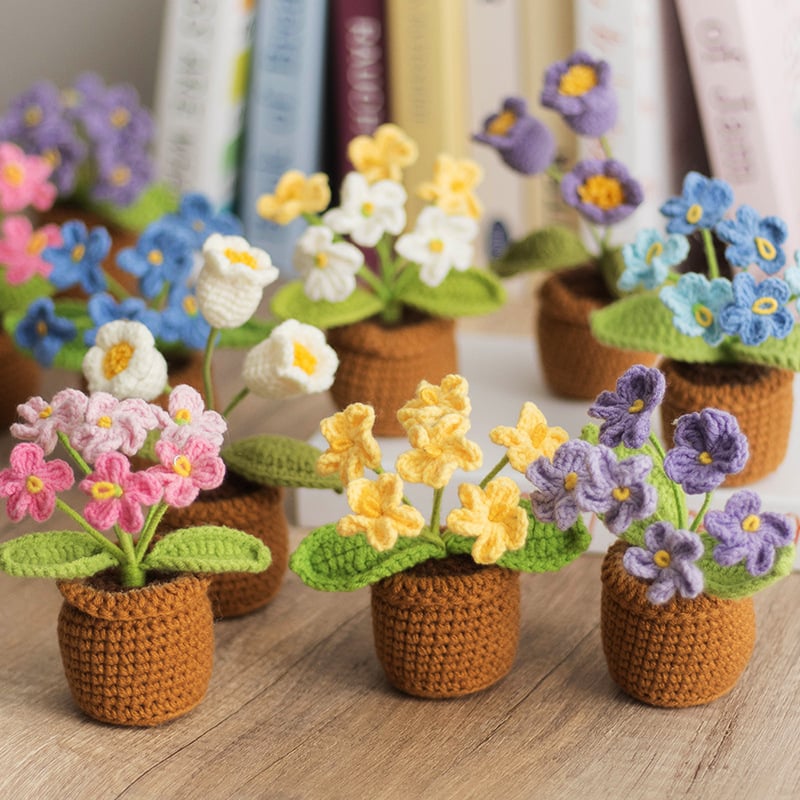 Handmade Crochet Yarn Flower Potted Plants