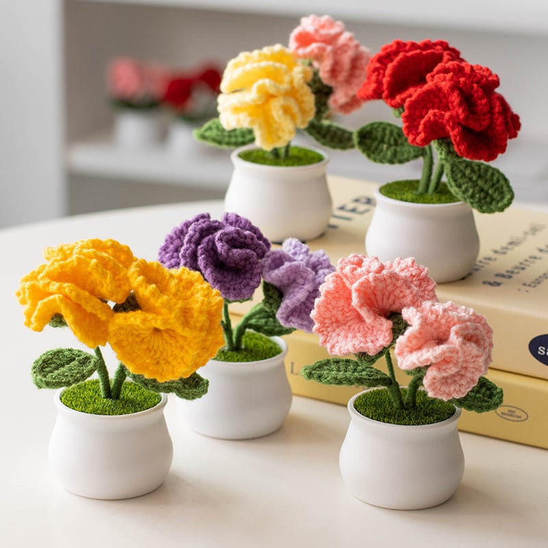 crochet double carnation potted plants