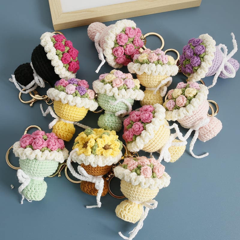 Crochet Mini Flower Bouquet Keychain