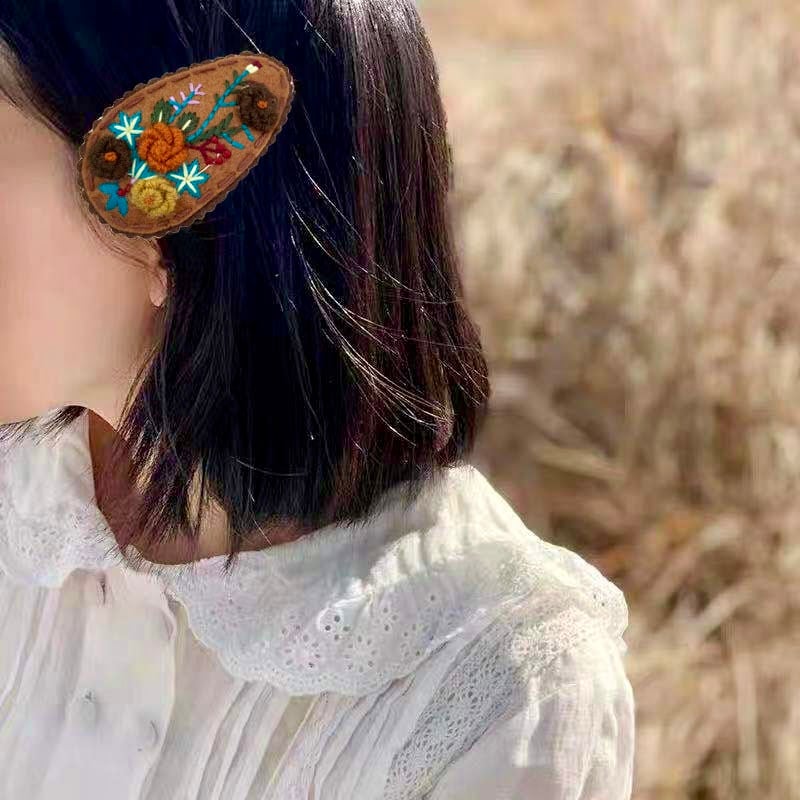 Handmade Embroidered Flower Hair Clips