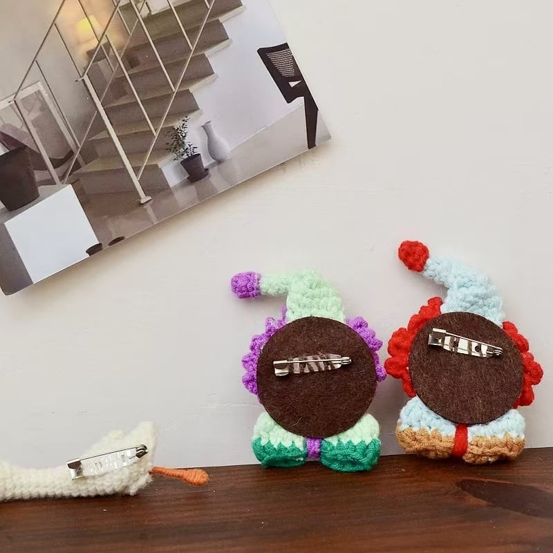 Handmade Crochet Clown & Sunflower Brooch Set 
